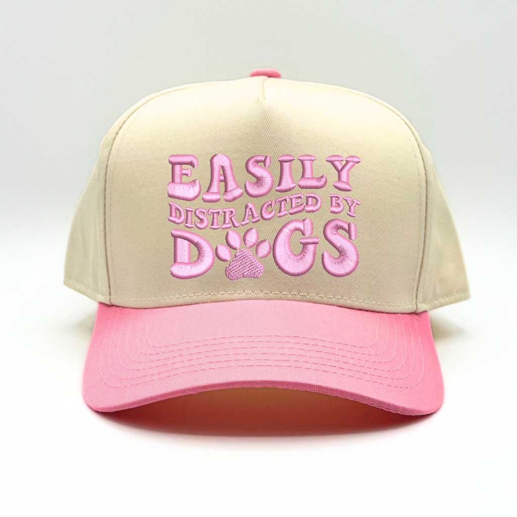 Easily Distracted by Dogs Baseball Cap - DSY Lifestyle Natural Pink
