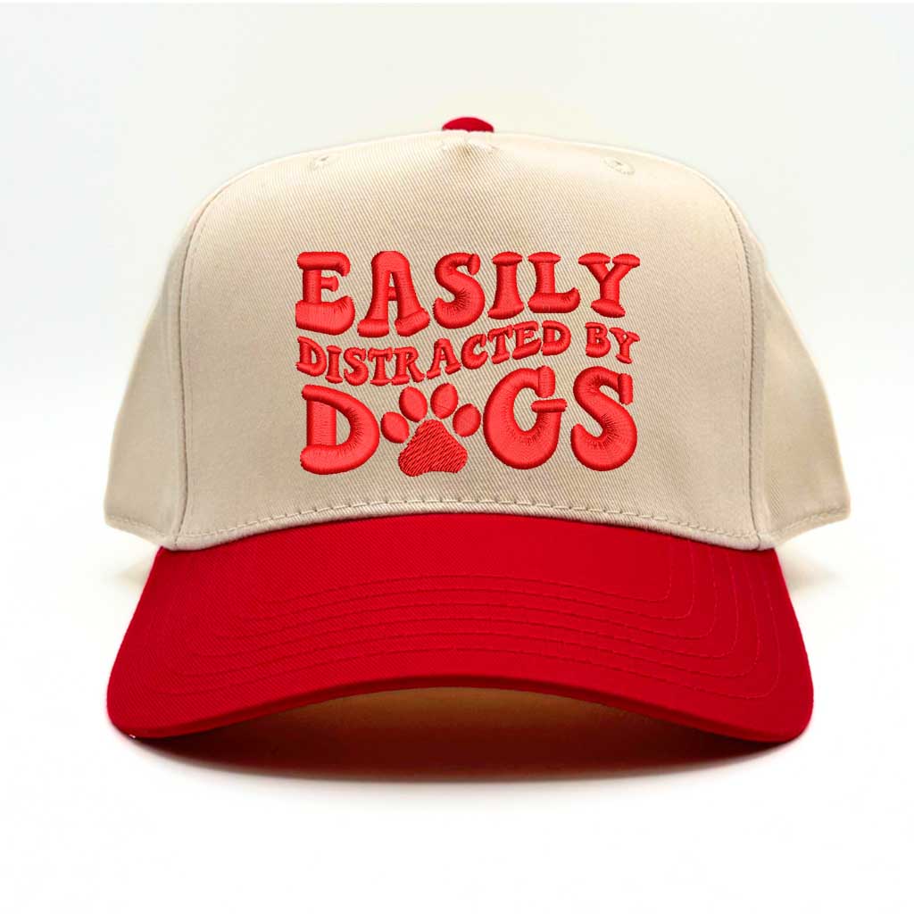 Easily Distracted by Dogs Baseball Cap - DSY Lifestyle Natural Red