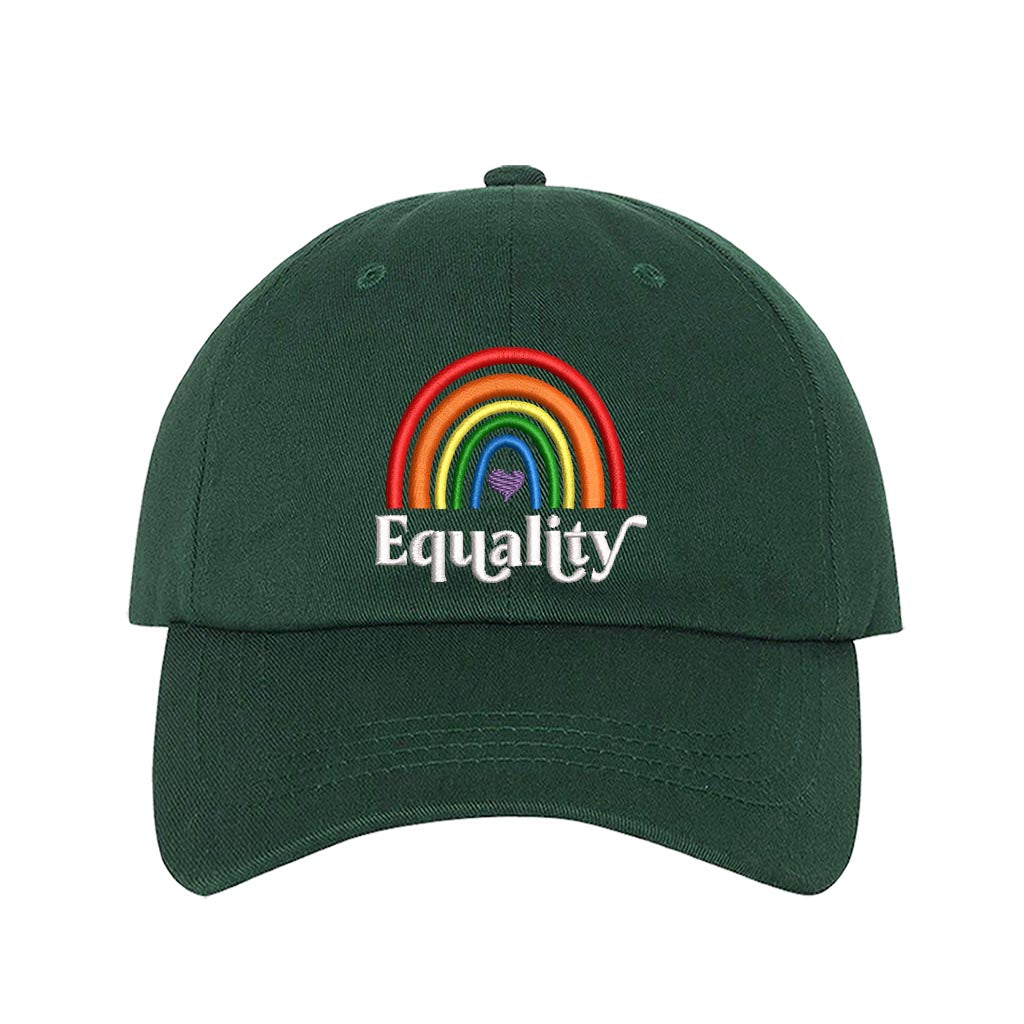 Forest Green Baseball hat embroidered with the word equality and a rainbow-DSY Lifestyle