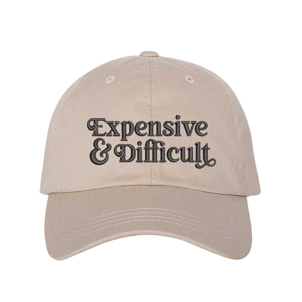 Stone baseball hat embroidered with the phrase expensive and difficult-DSY Lifestyle