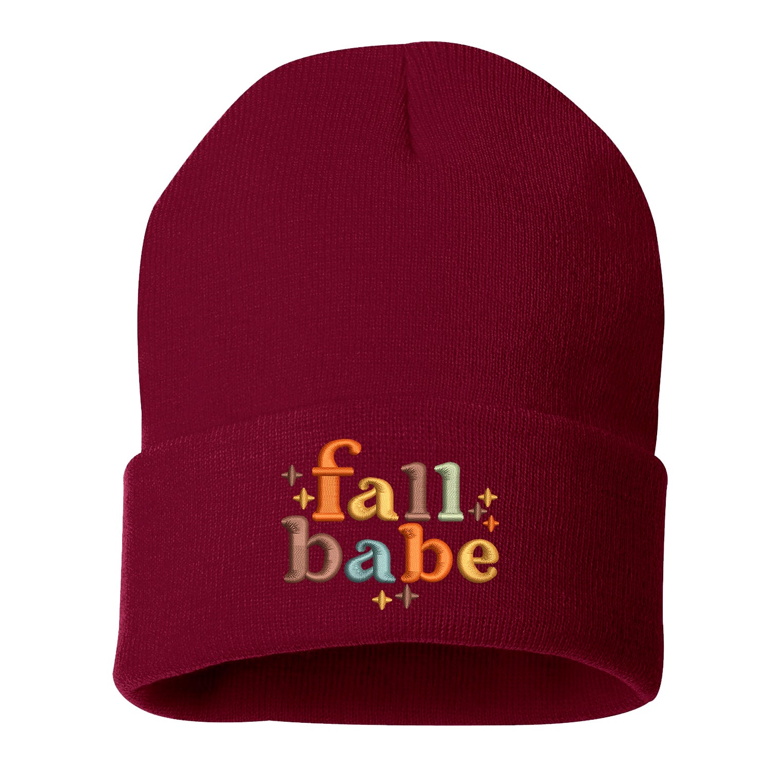 Burgundy Fall Babe Embroidered Beanie Cap featuring cozy knit fabric and cute “Fall Babe” embroidery for stylish fall fashion – DSY Lifestyle