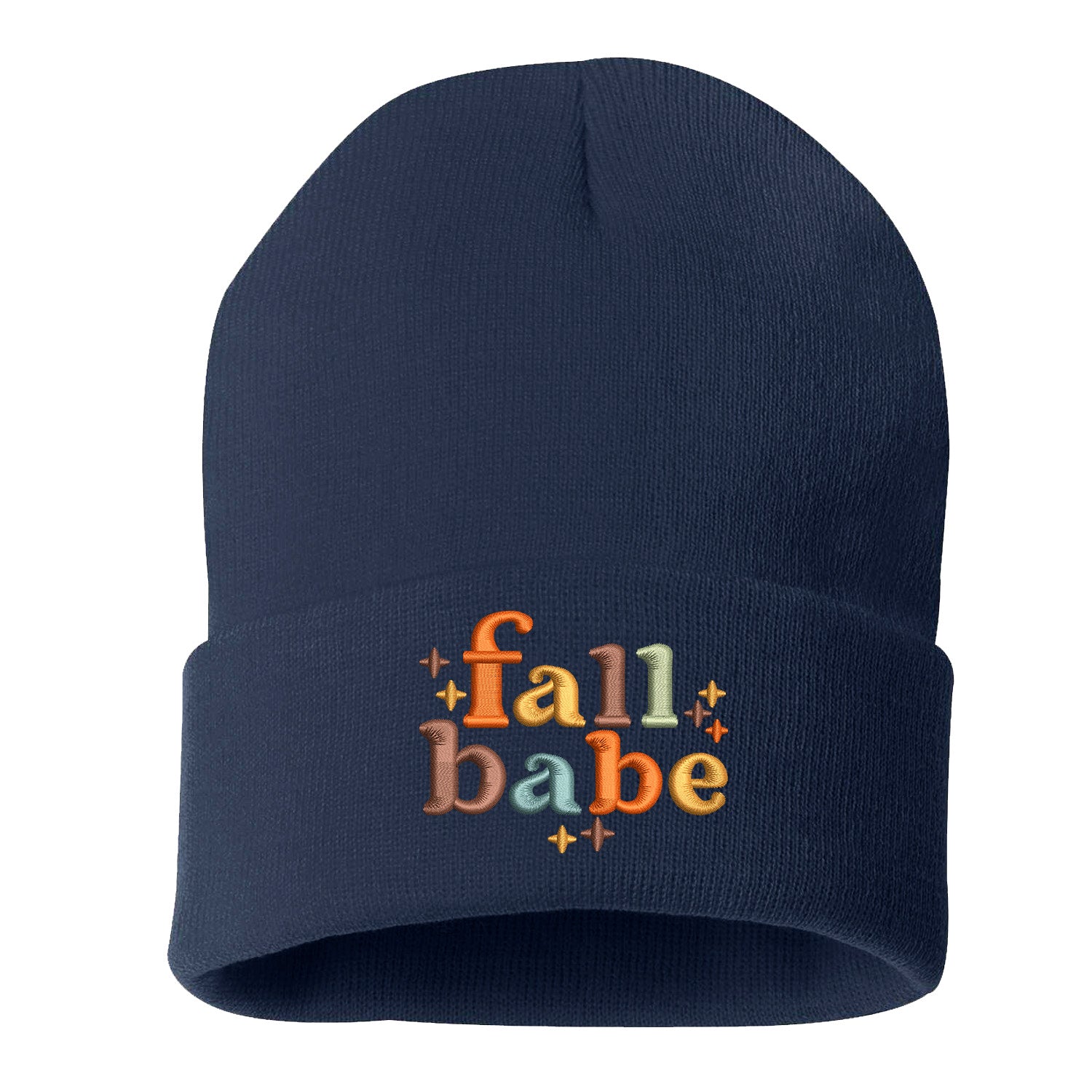Navy Blue Fall Babe Embroidered Beanie Cap featuring cozy knit fabric and cute “Fall Babe” embroidery for stylish fall fashion – DSY Lifestyle