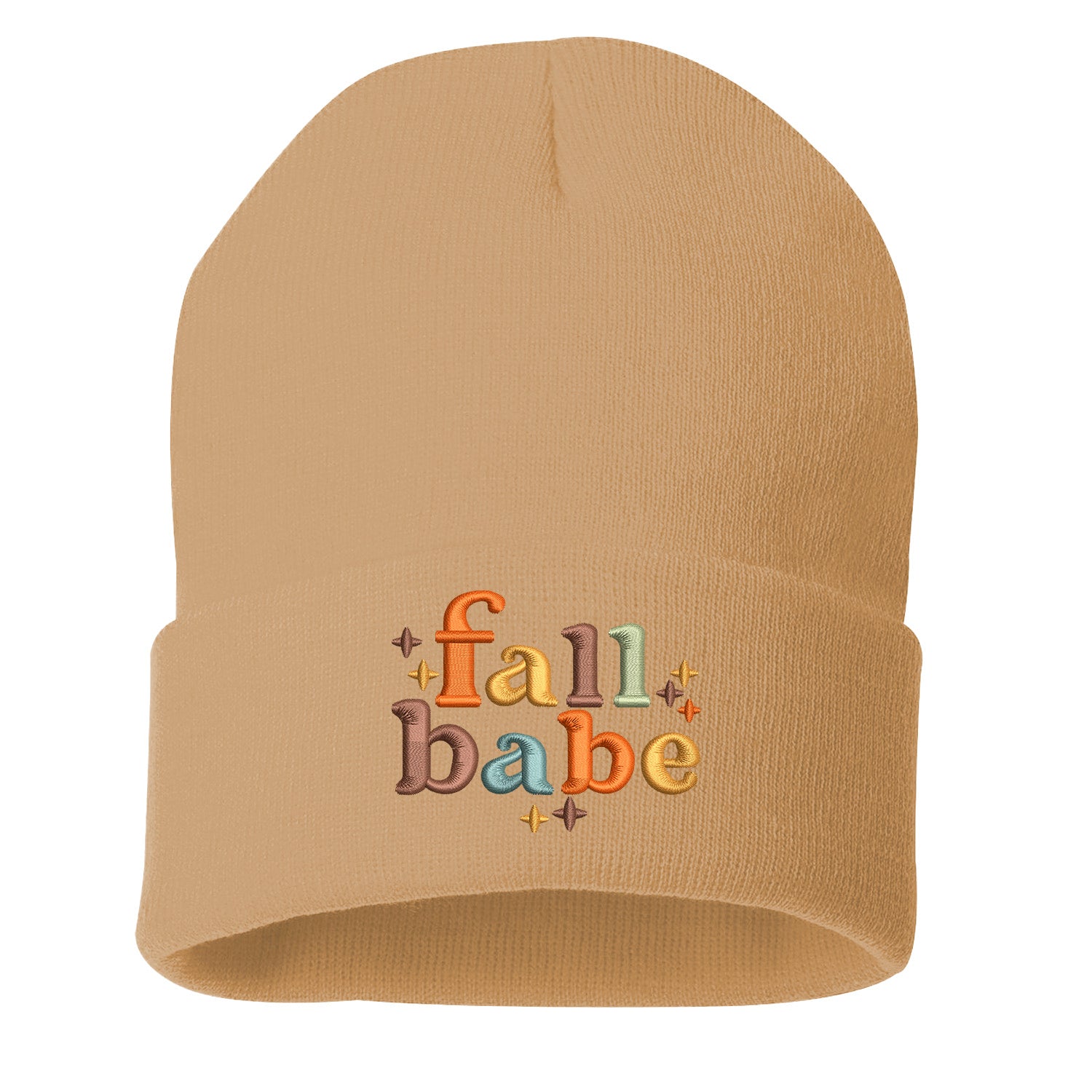 Tan Fall Babe Embroidered Beanie Cap featuring cozy knit fabric and cute “Fall Babe” embroidery for stylish fall fashion – DSY Lifestyle