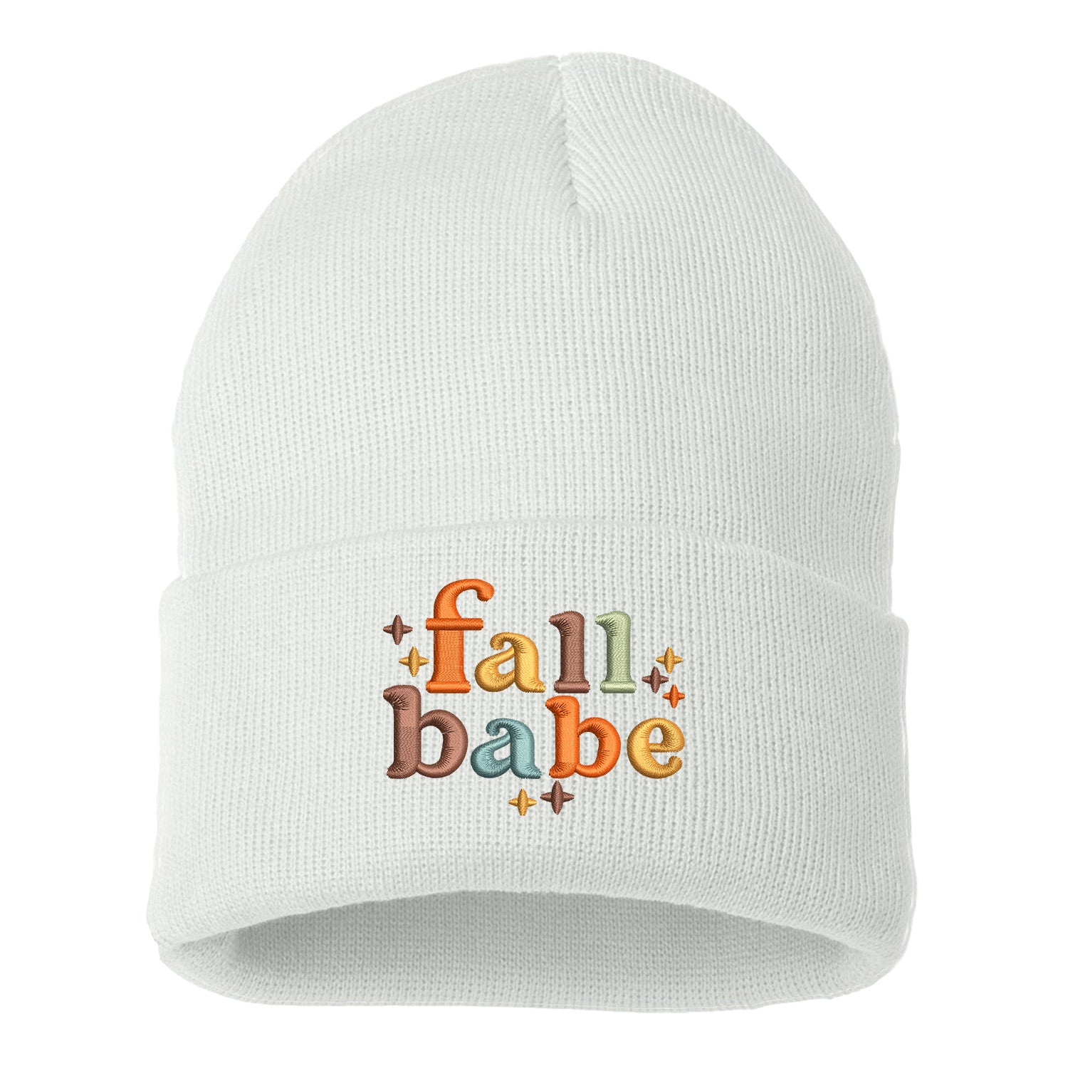 White Fall Babe Embroidered Beanie Cap featuring cozy knit fabric and cute “Fall Babe” embroidery for stylish fall fashion – DSY Lifestyle