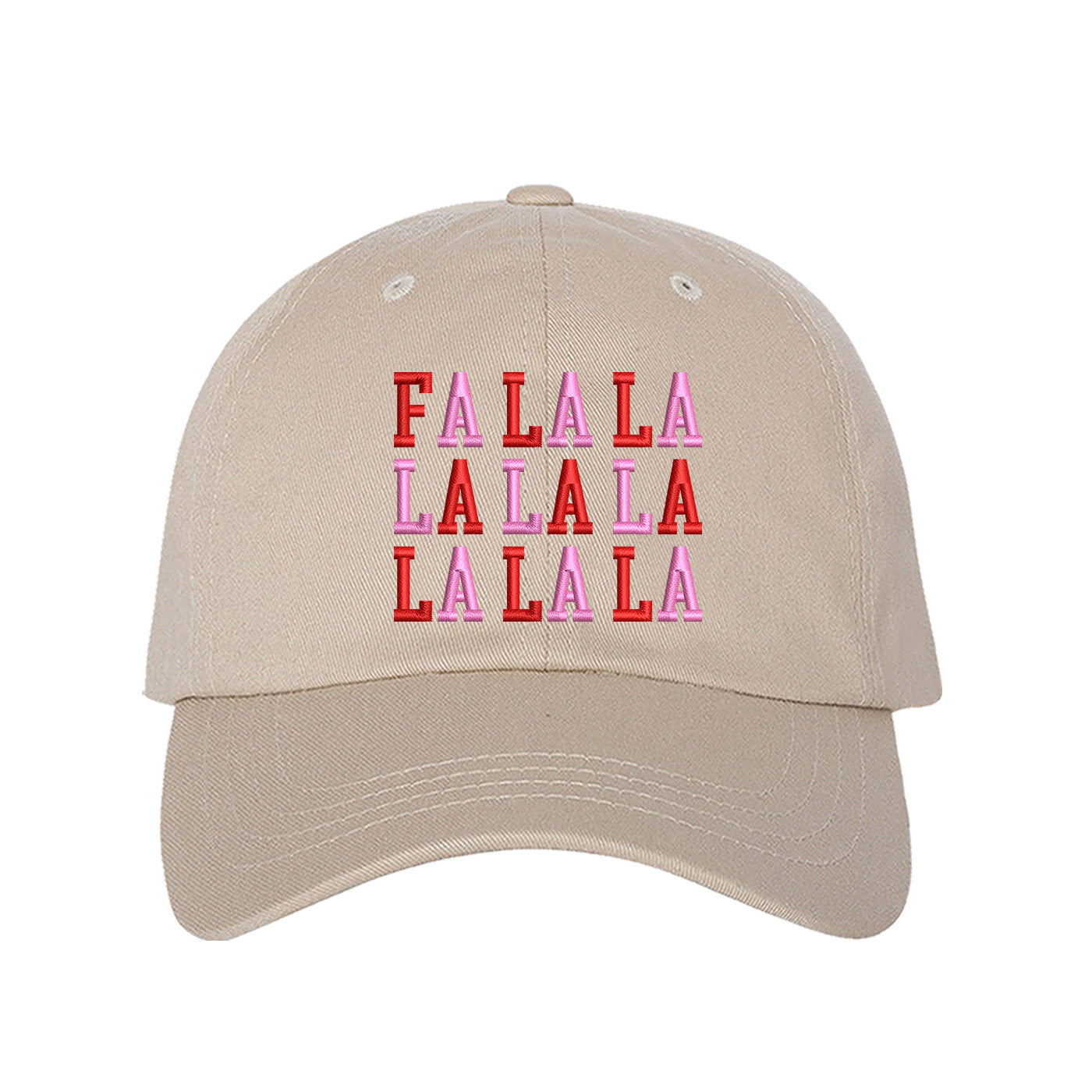 Stone Fa La La Pink Christmas Embroidered Baseball Hat with festive embroidered lettering and adjustable hook and loop closure – DSY Lifestyle