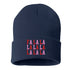 Navy Blue Fa La La Pink Embroidered Beanie Cap featuring festive holiday embroidery and soft knit fabric for cozy winter style – DSY Lifestyle