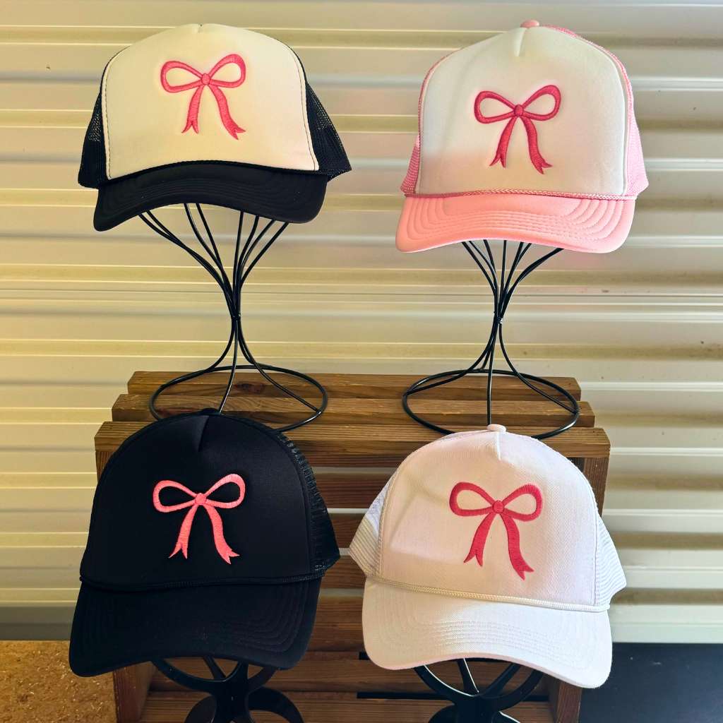4 foam trucker hat with an embroidered Pink Coquette Bow - DSY Lifestyle