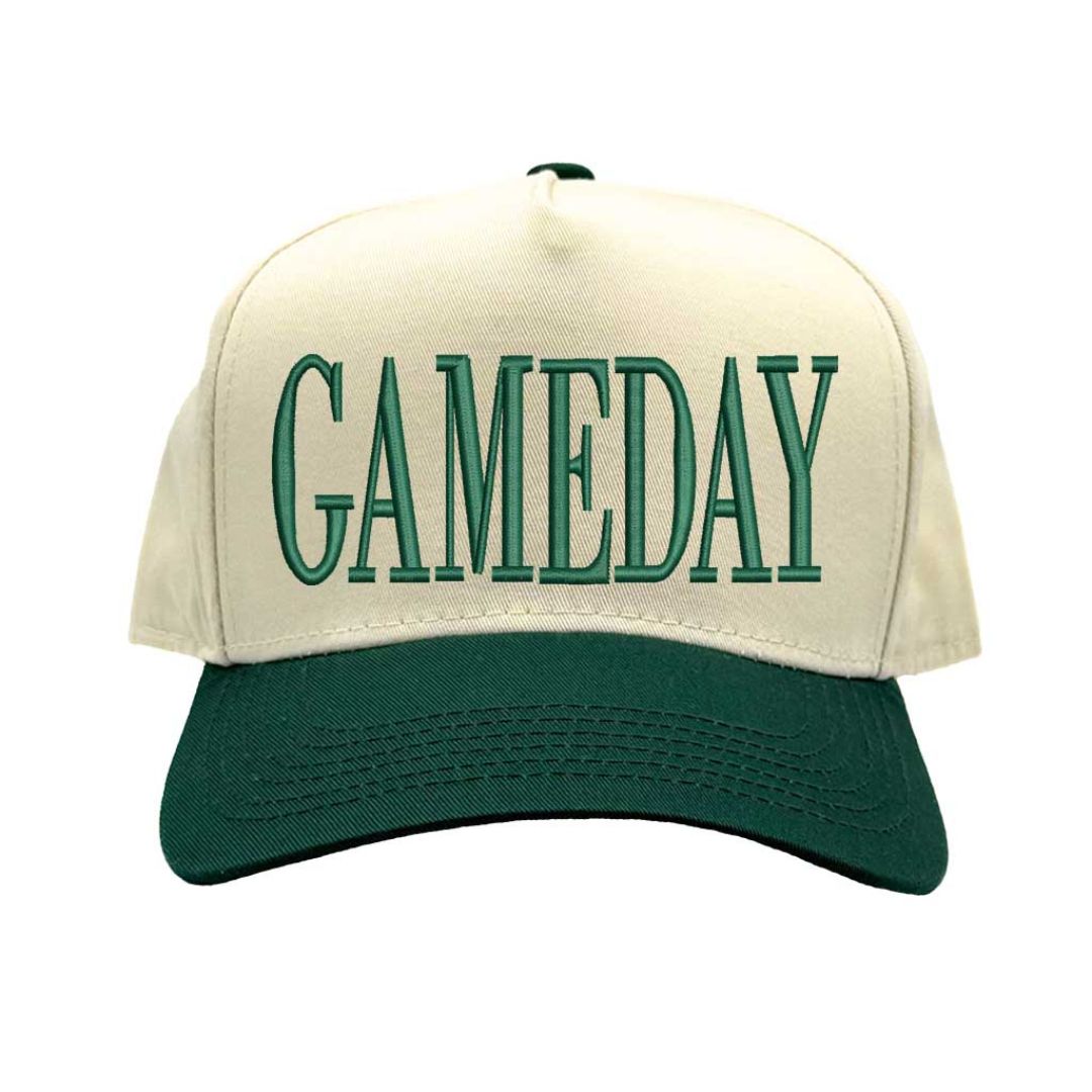 Natural Forest Green Gameday embroidered baseball hat with adjustable strap and curved brim - DSY Lifestyle