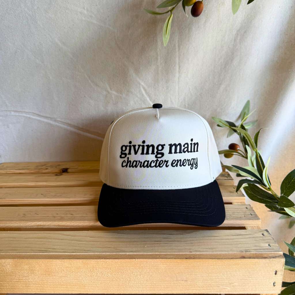 Giving Main Character Energy Two Tone Hats Natural with Black Bill - Inspired from the show Love Island