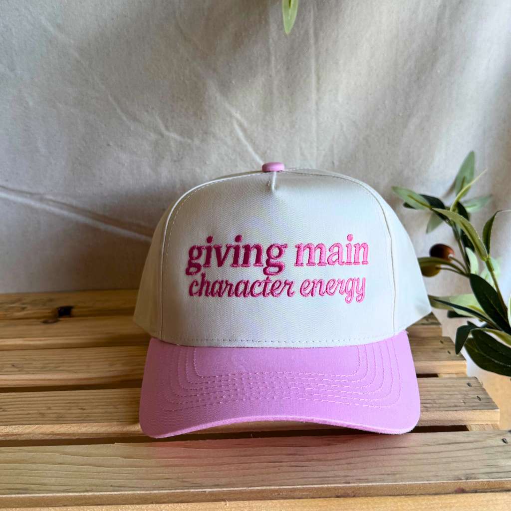 Giving Main Character Energy Two Tone Natural with Pink Bill trucker Hats - Inspired from the show Love Island