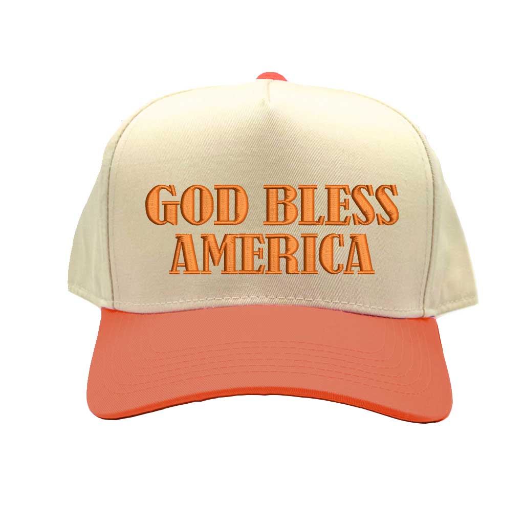 Natural/Orange God Bless America 5-panel embroidered baseball hat with patriotic message on a structured cap – DSY Lifestyle