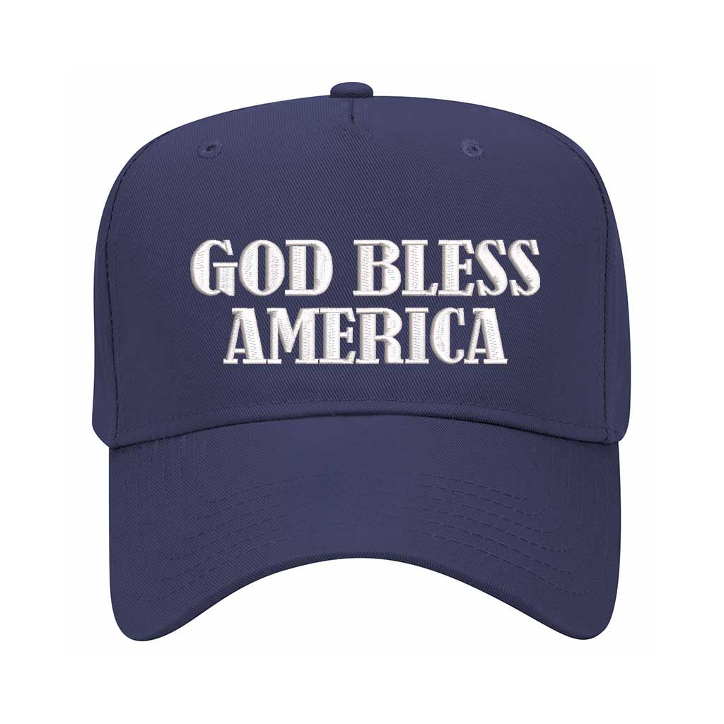 Navy Blue God Bless America 5-panel embroidered baseball hat with patriotic message on a structured cap – DSY Lifestyle