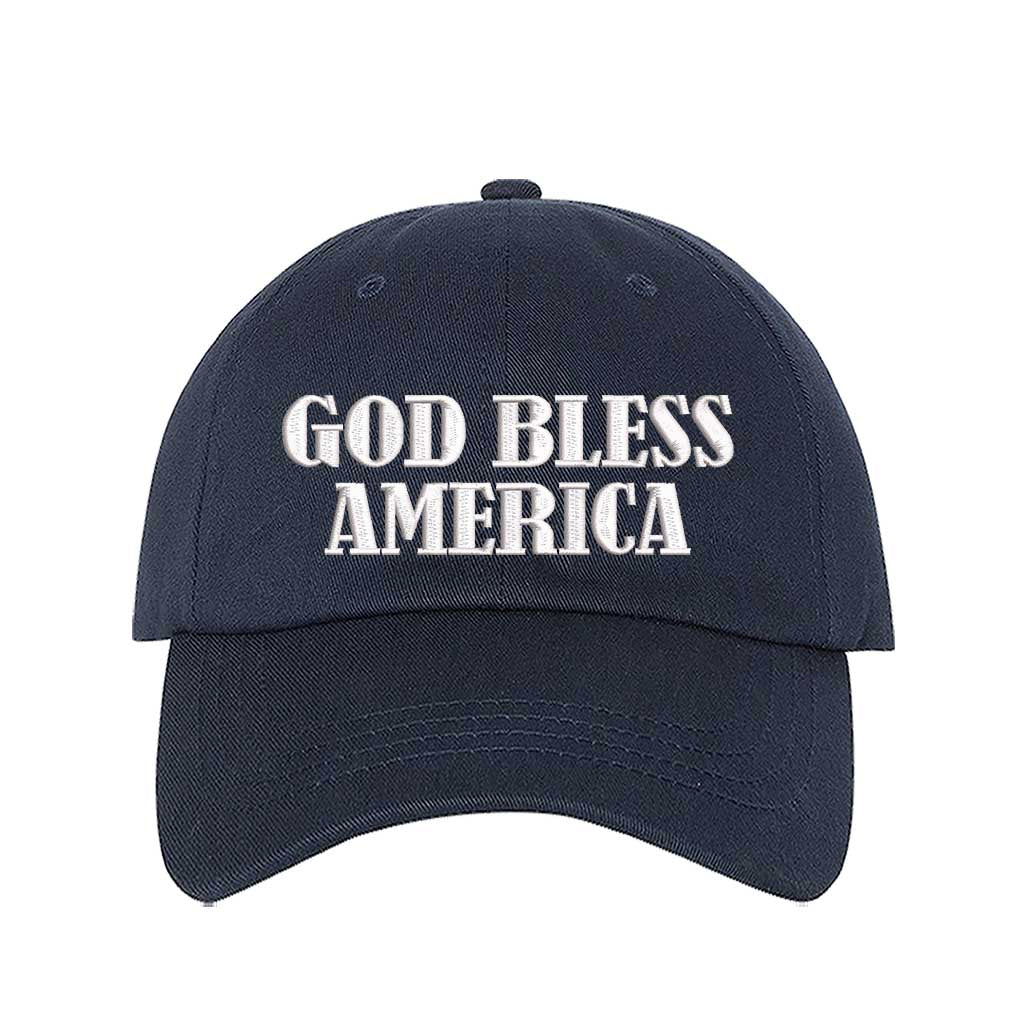 Navy Blue God Bless America embroidered baseball hat featuring bold patriotic stitching and classic style – DSY Lifestyle