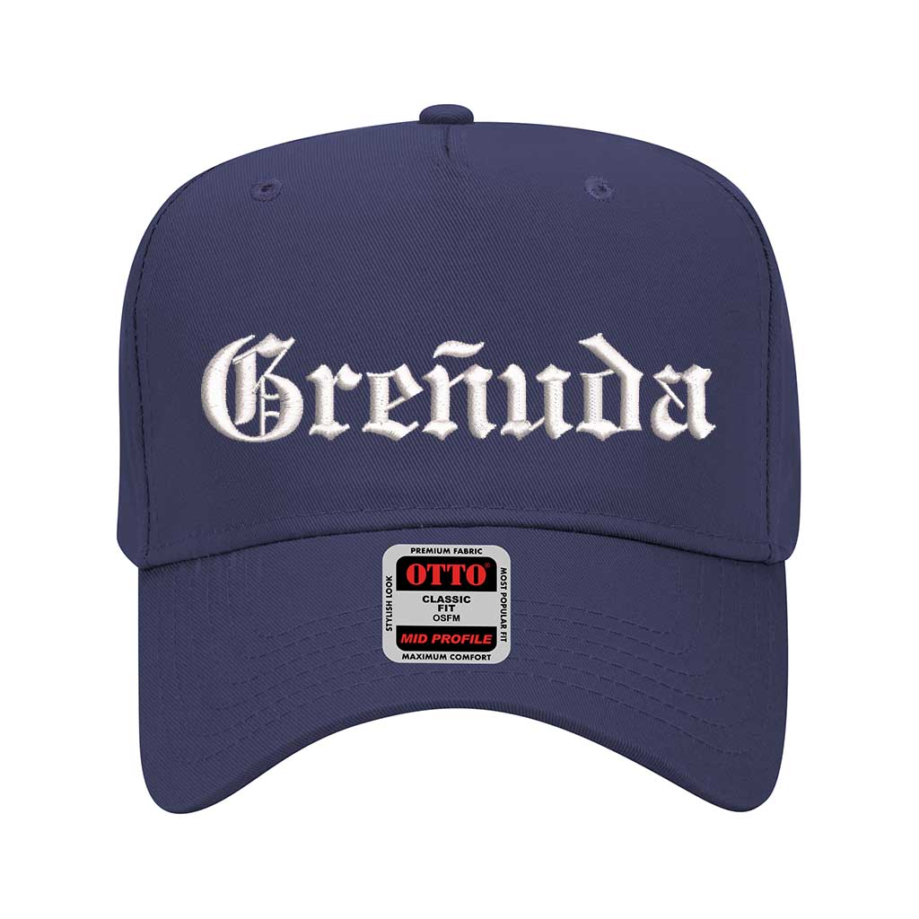5 panel Navy Blue baseball hat embroidered with the phrase Greñuda -DSY Lifestyle