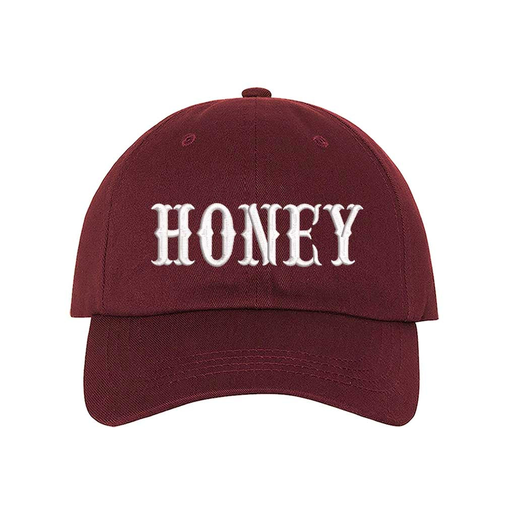Burgundy Honey embroidered baseball hat with cute and stylish lettering, perfect for casual outfits and everyday wear – DSY Lifestyle