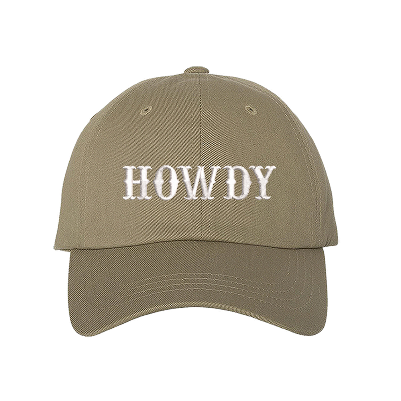 Khaki hat embroidered with the word Howdy-DSY Lifestyle