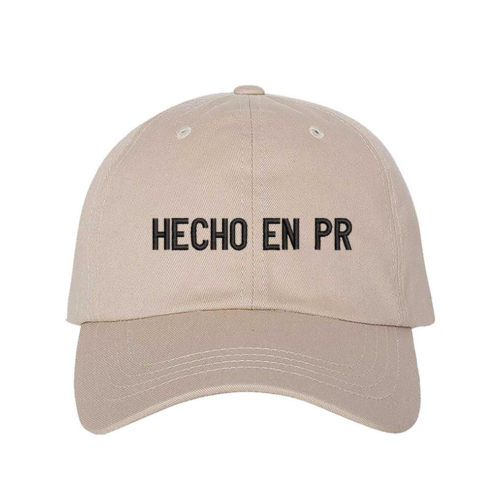 Stone embroidered baseball hat with "Hecho En PR" stitched in bold lettering, representing Puerto Rican pride and heritage - DSY Lifestyle