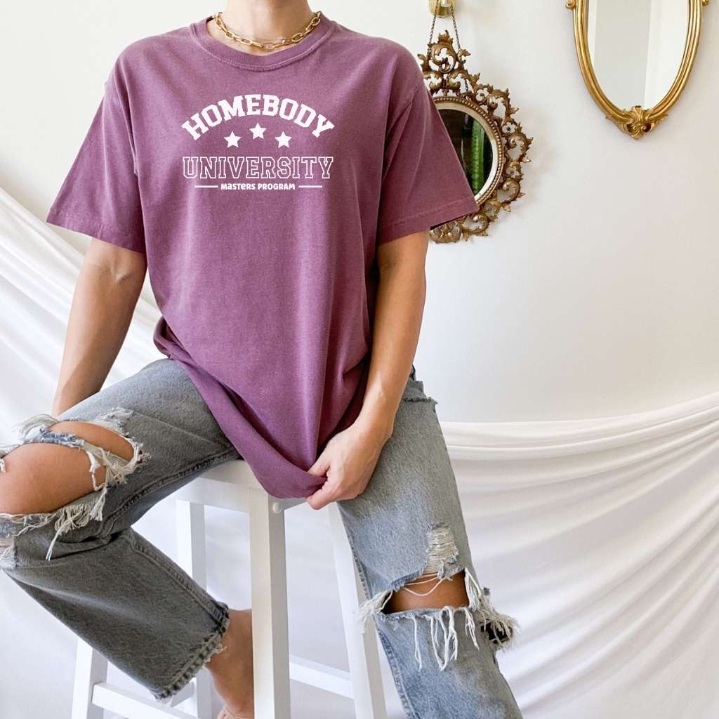 Berry Washed Unisex Tee with Homebody University - DSY Lifestyle
