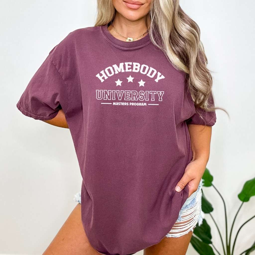 Berry Washed Unisex Tee with Homebody University - DSY Lifestyle