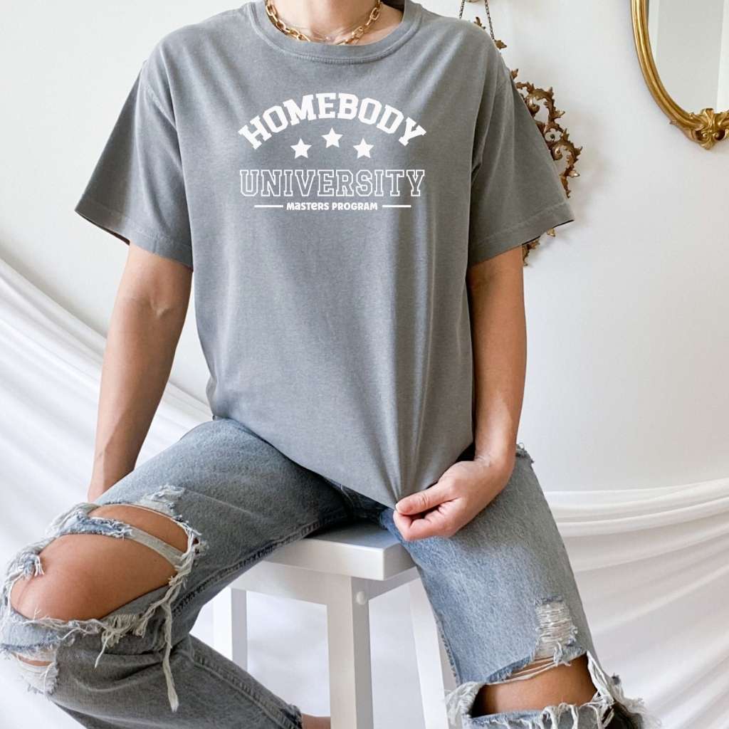 Gray Washed Unisex Tee with Homebody University - DSY Lifestyle
