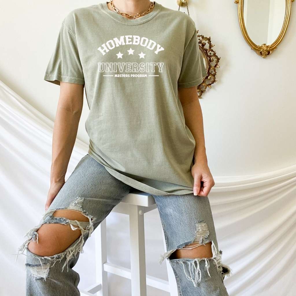 Sand Washed Unisex Tee with Homebody University - DSY Lifestyle