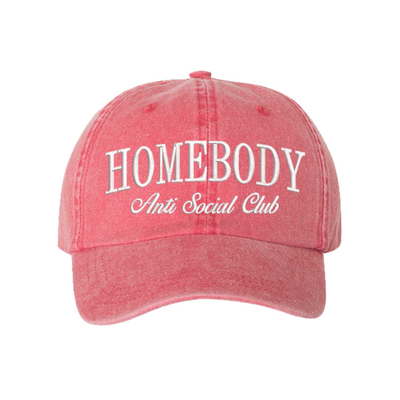 Red Homebody Anti-Social Club Washed Statement Baseball Hat – a washed, relaxed-fit statement cap designed for everyday comfort and real-life moods. Trendy, adjustable, and effortlessly stylish. - DSY Lifestyle