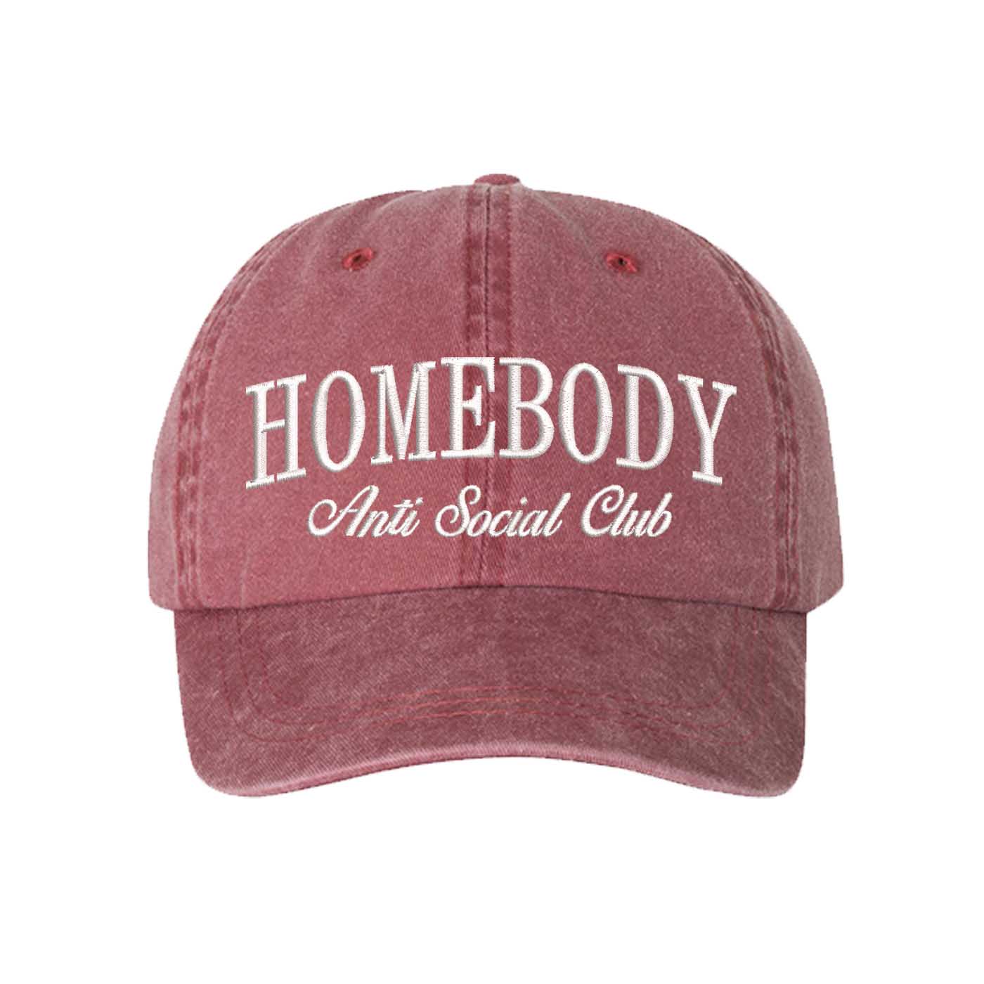 Wine Homebody Anti-Social Club Washed Statement Baseball Hat – a washed, relaxed-fit statement cap designed for everyday comfort and real-life moods. Trendy, adjustable, and effortlessly stylish. - DSY Lifestyle