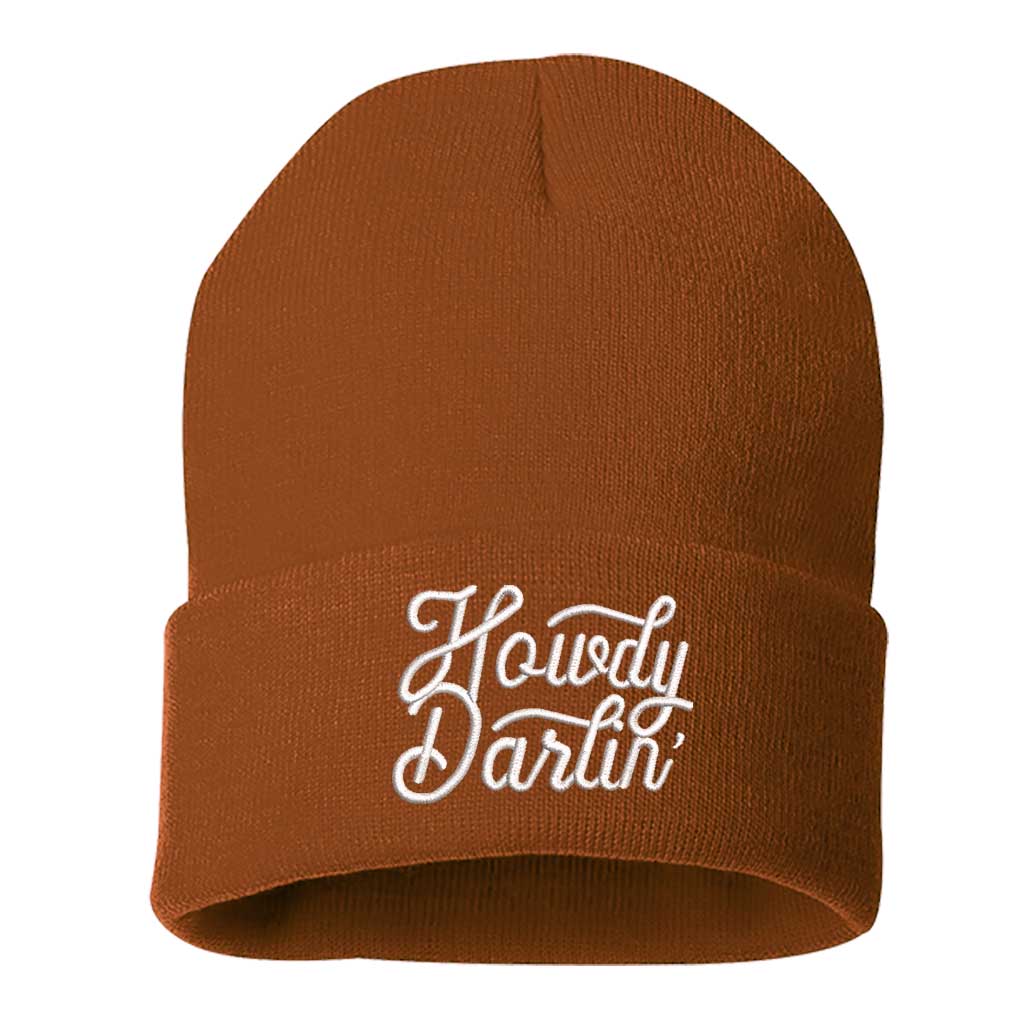 Texas Orange beanie embroidered with the phrase howdy darlin-DSY Lifestyle