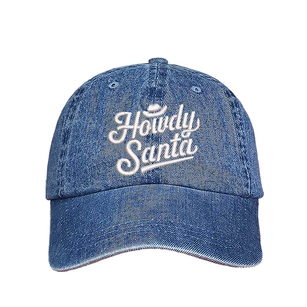 Light Denim Howdy Santa Cowboy Embroidered Baseball Hat featuring festive holiday embroidery, adjustable closure, and breathable cotton comfort – DSY Lifestyle