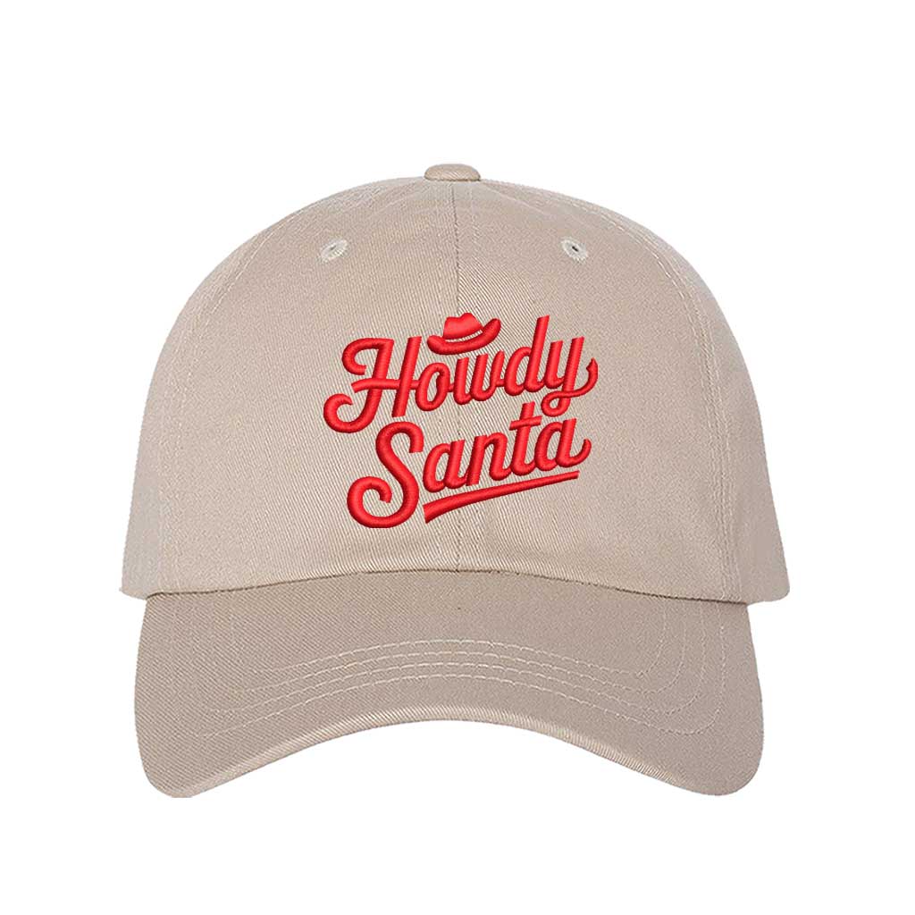 Stone Howdy Santa Cowboy Embroidered Baseball Hat featuring festive holiday embroidery, adjustable closure, and breathable cotton comfort – DSY Lifestyle