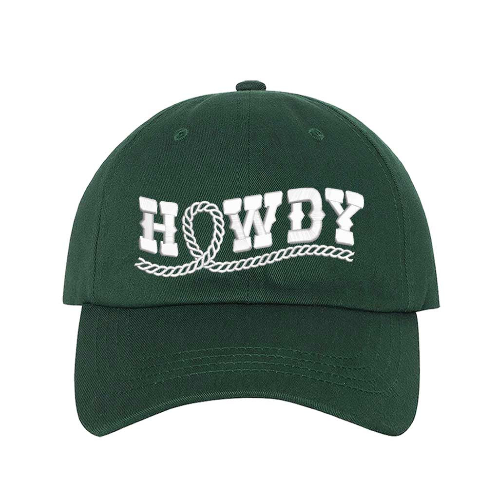 Forest Green Western-style "Howdy With Rope" Embroidered Baseball Hat with detailed stitching, curved brim, and adjustable hook and loop closure for a perfect fit – DSY Lifestyle