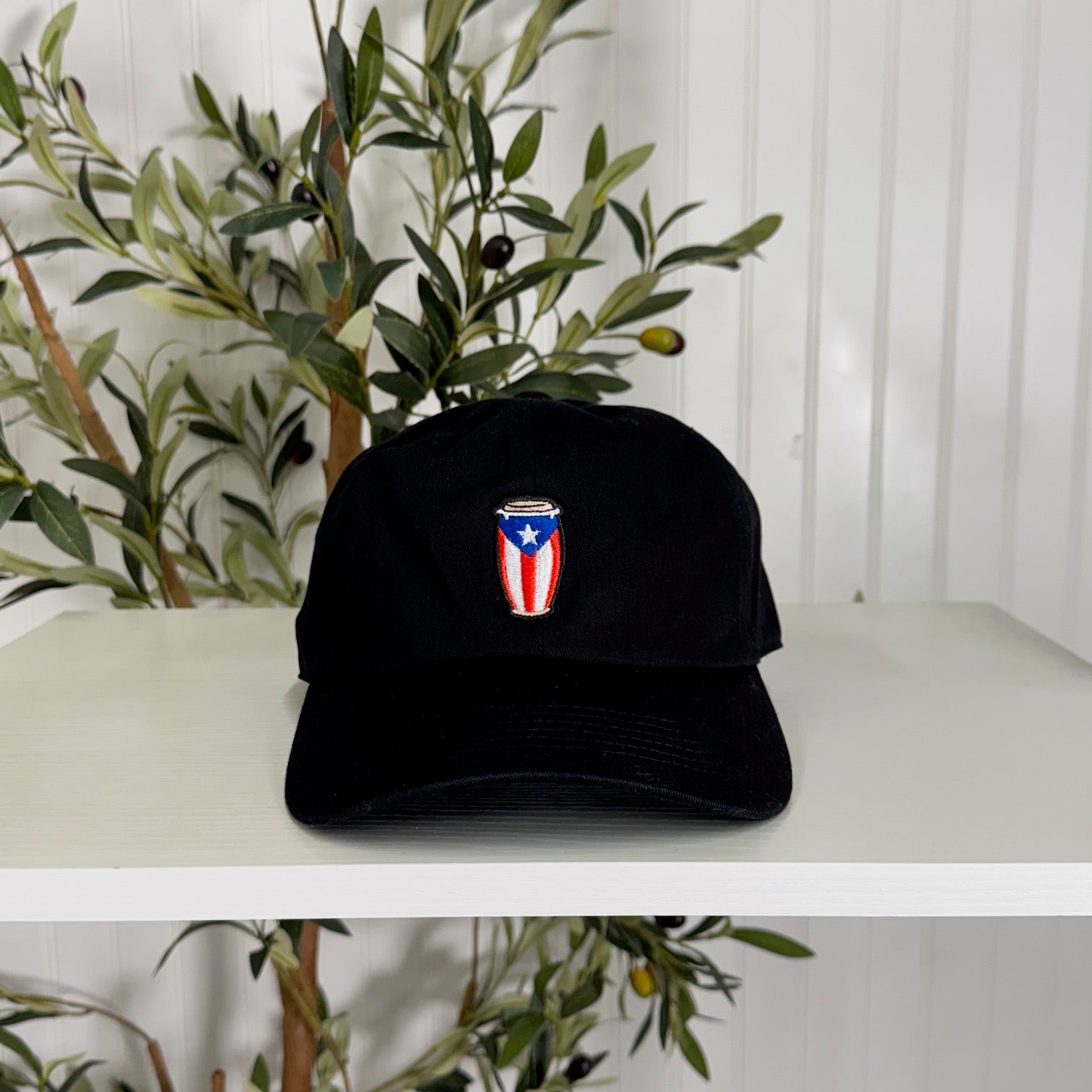 Black Conga Salsa Puerto Rico Baseball Hat featuring embroidered conga drums and salsa-inspired details on a stylish adjustable cap - DSY Lifestyle