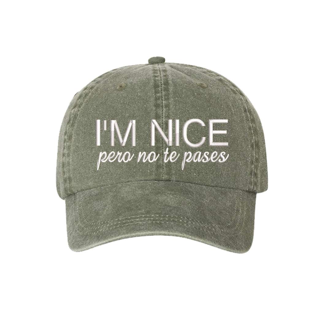 Washed Olive baseball hat embroidered with the phrase I&