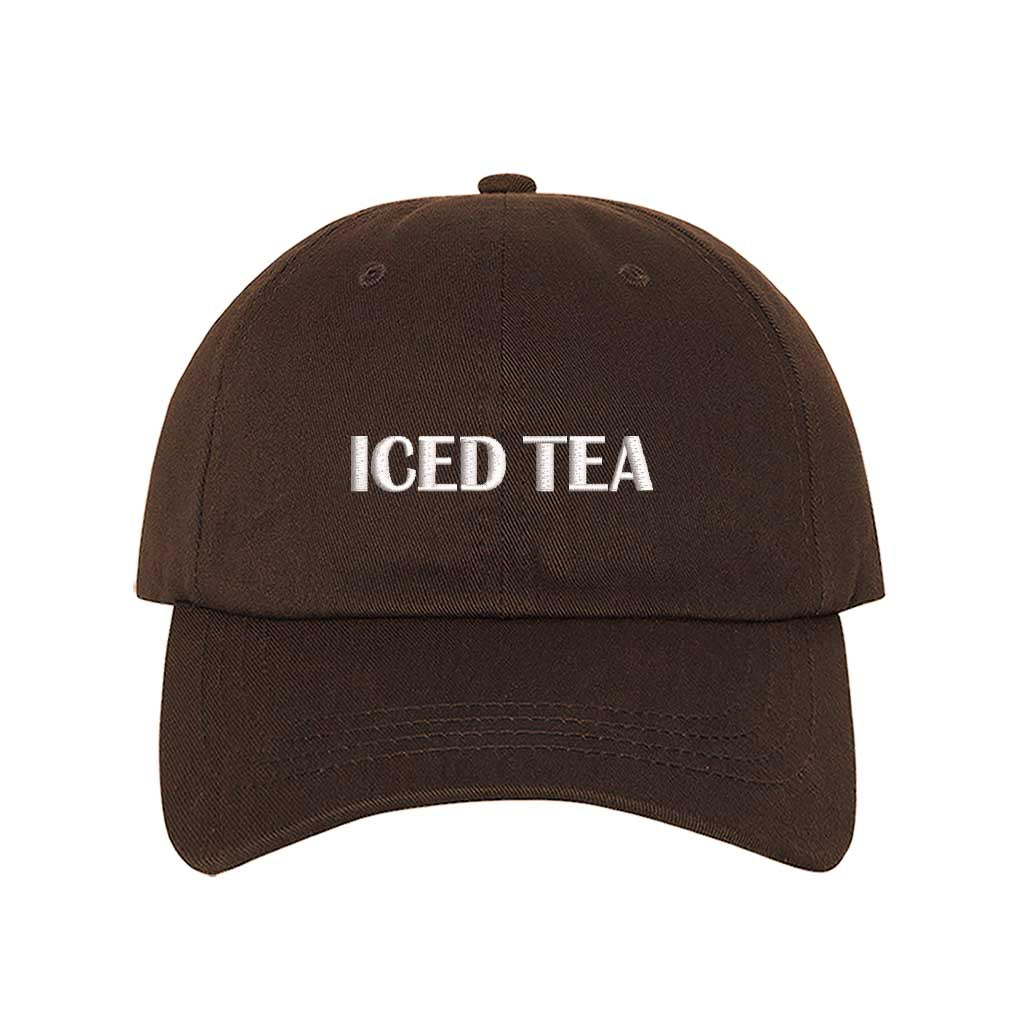 Brown Iced Tea embroidered baseball hat in a premium cotton twill featuring high-density typography by DSY Lifestyle.