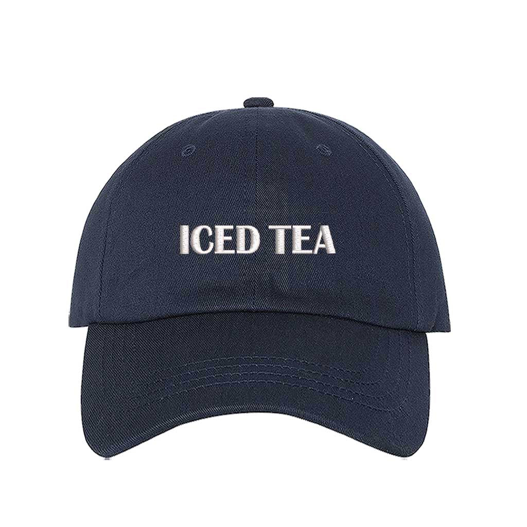 Navy Blue Iced Tea embroidered baseball hat in a premium cotton twill featuring high-density typography by DSY Lifestyle.
