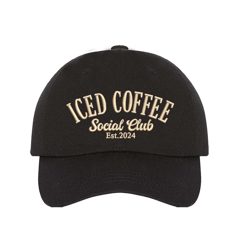 Black cap with embroidered with ICED COFFEE Social Club Est. 2024 - DSY lifestyle