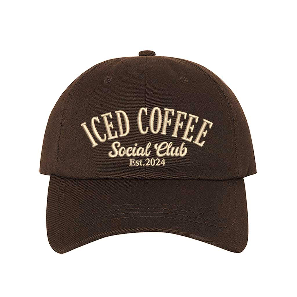 Brown cap with embroidered with ICED COFFEE Social Club Est. 2024 - DSY lifestyle