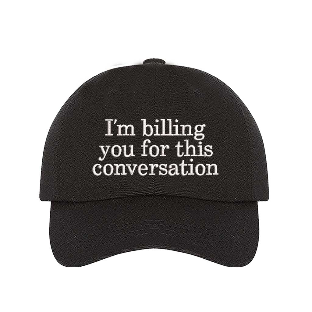 Black cap with white text &