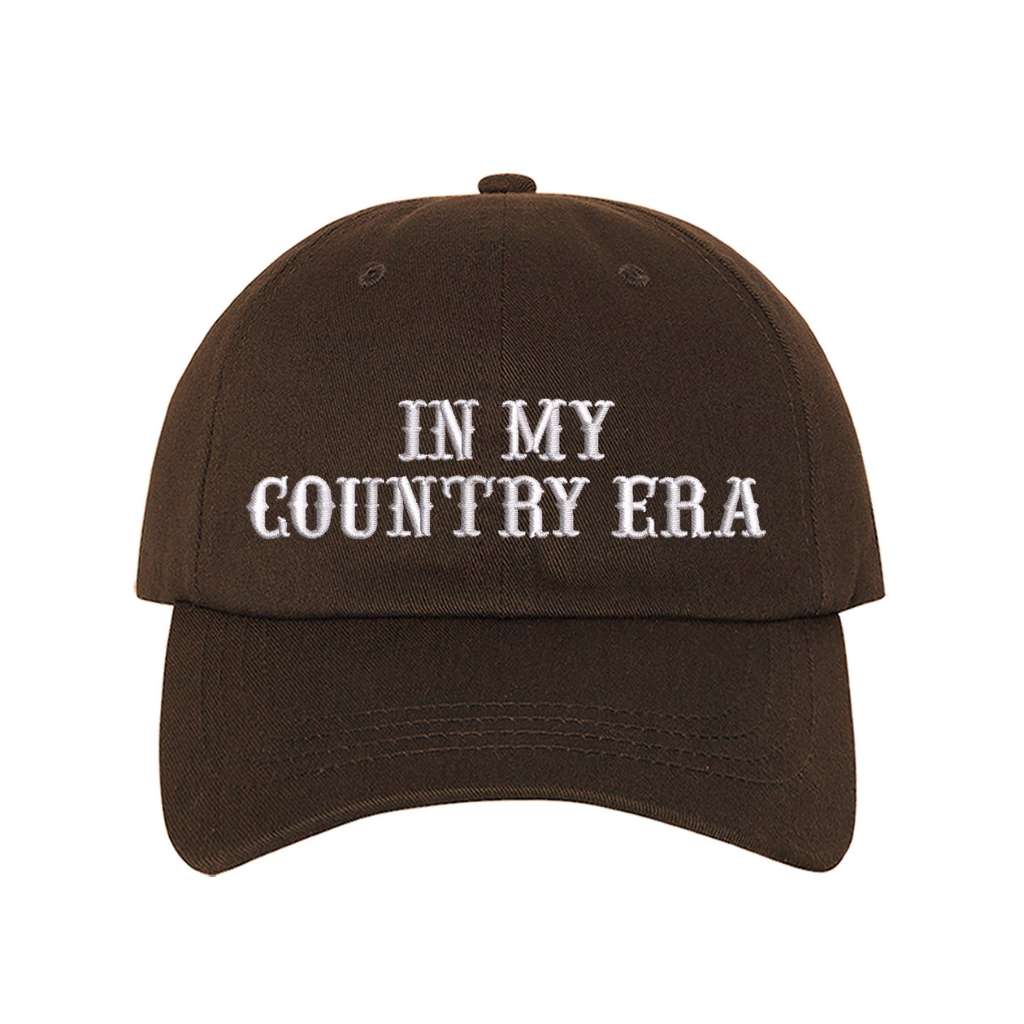 Brown Baseball hat thats embroidered with the phrase in my country era on the front-DSY Lifestyle