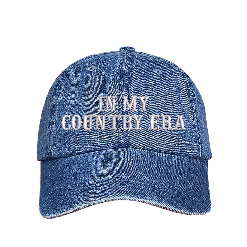 Denim Baseball hat thats embroidered with the phrase in my country era on the front-DSY Lifestyle