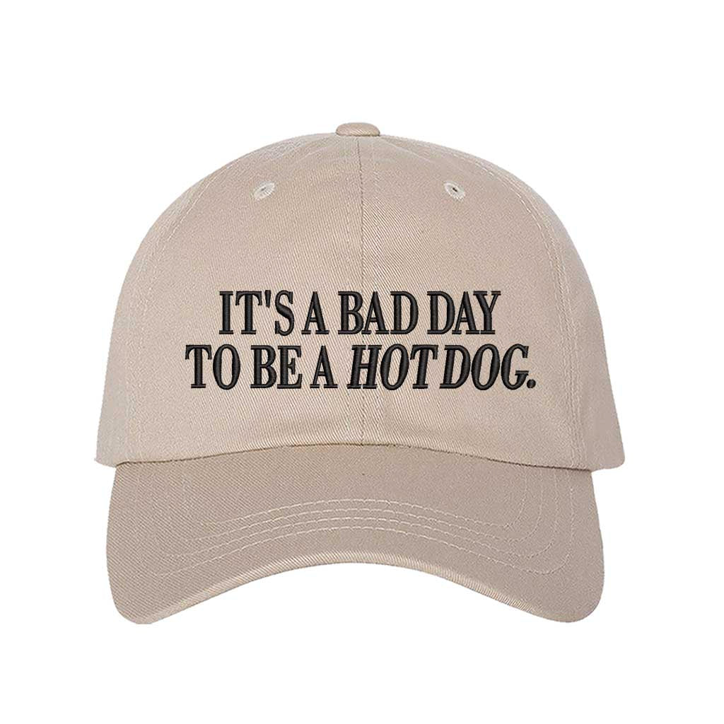 Stone embroidered baseball hat with the phrase “It’s a Bad Day to Be a Hotdog” — perfect for BBQs and summer parties. - DSY Lifestyle