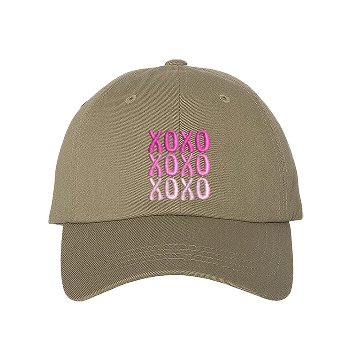 Khaki XOXO Baseball Hat, a trendy and sweet embroidered accessory featuring a classic "XOXO" design for Valentine&
