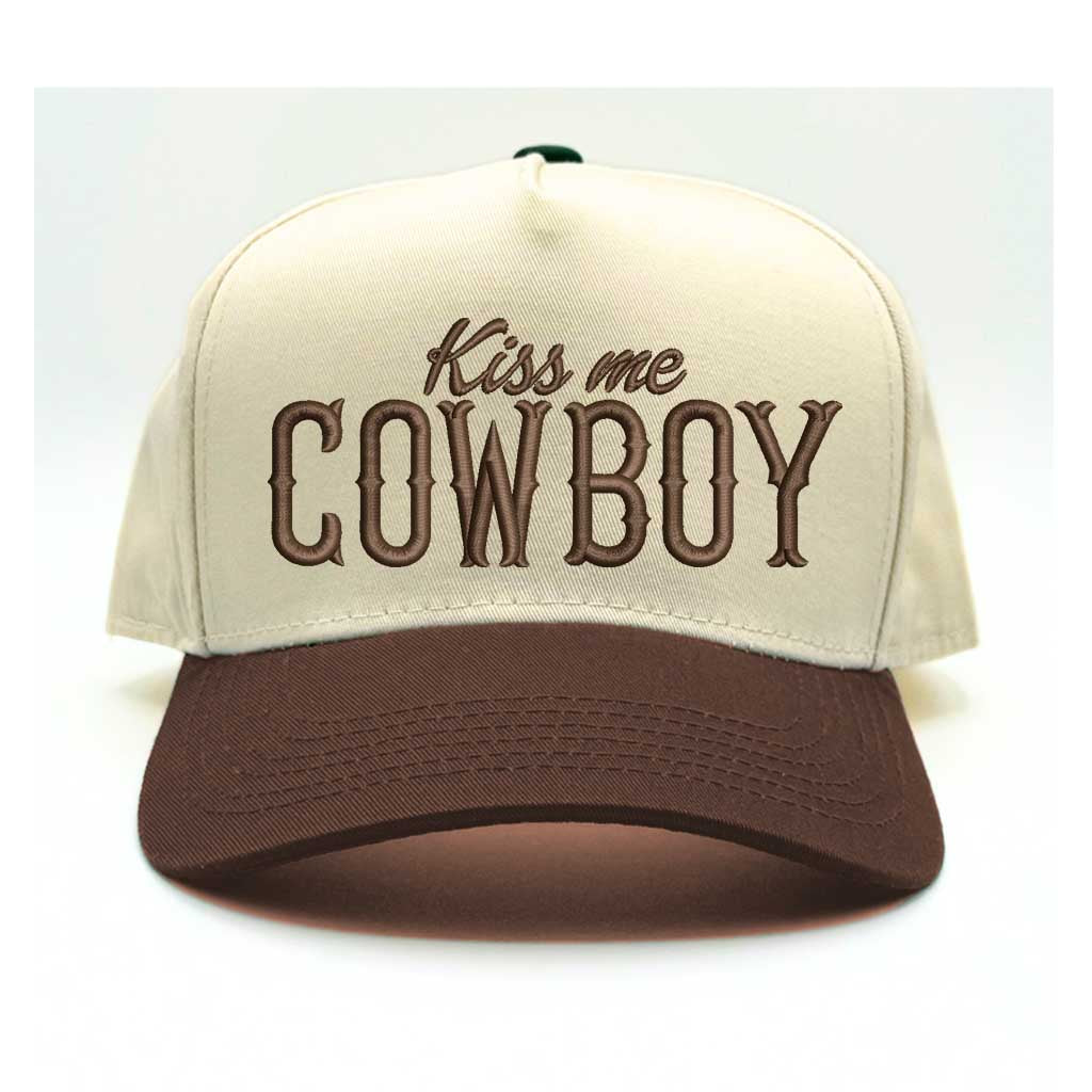 Kiss Me Cowboy 5 Panel Two Tone Embroidered Baseball Hat
