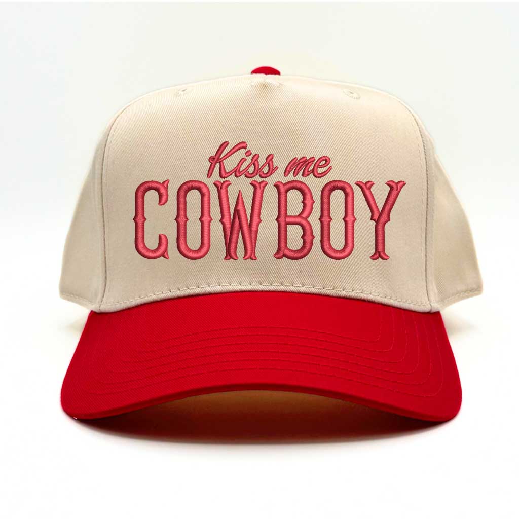 Kiss Me Cowboy 5 Panel Two Tone Embroidered Baseball Hat