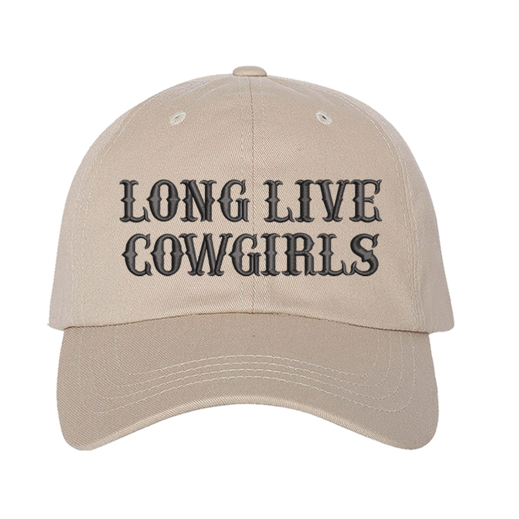 Stone baseball hat embroidered with the phrase long live cowgirls in a old english font-DSY Lifestyle