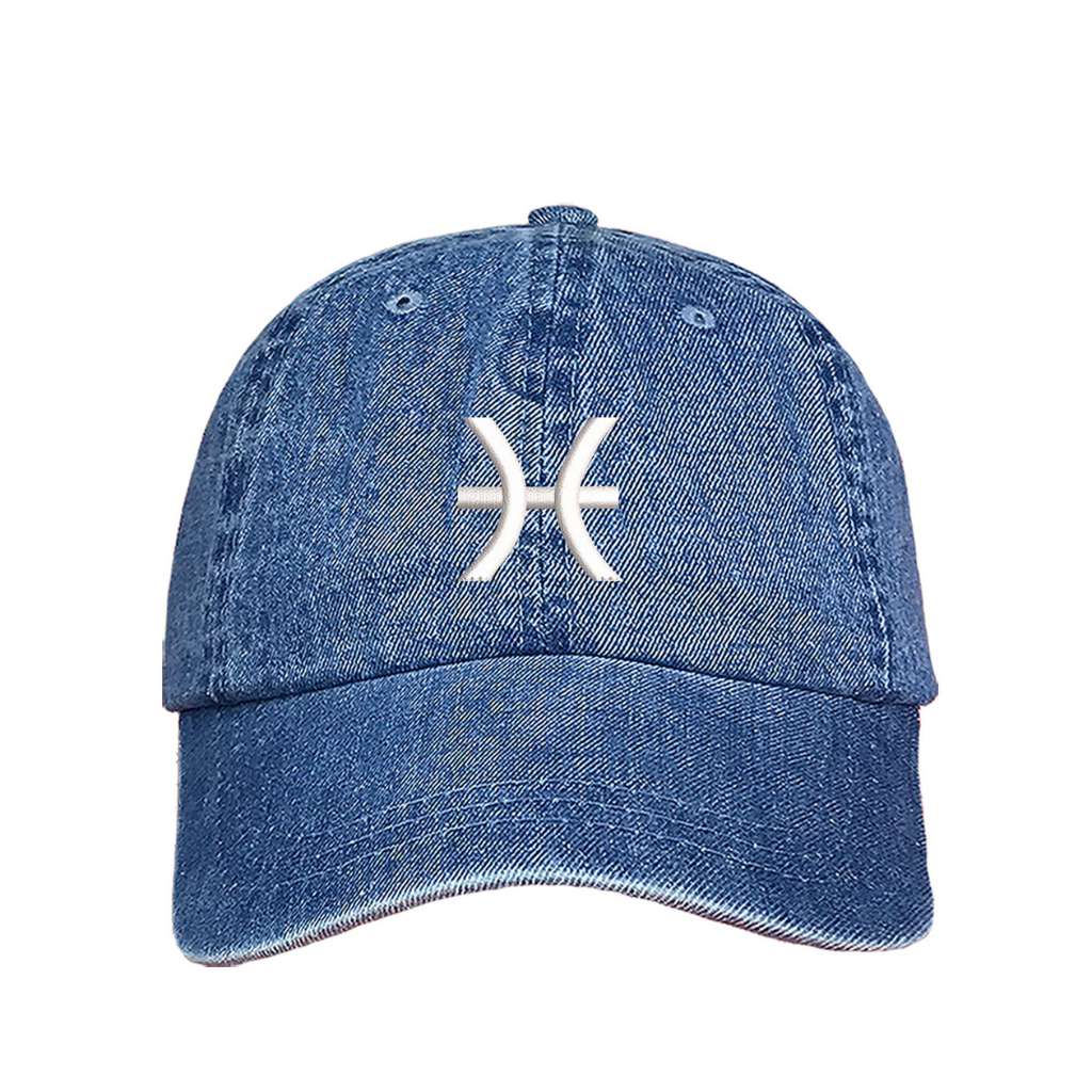 Light Denim baseball hat embroidered with the pisces zodiac sign - DSY Lifestyle