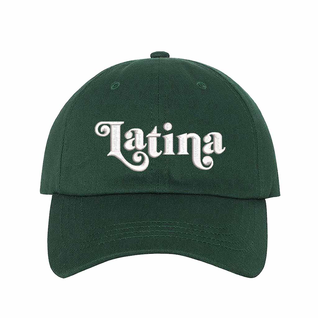 Forest Green Latina Retro Embroidered Baseball Hat featuring classic “LATINA” embroidery with adjustable hook and loop closure and breathable cotton fabric – DSY Lifestyle