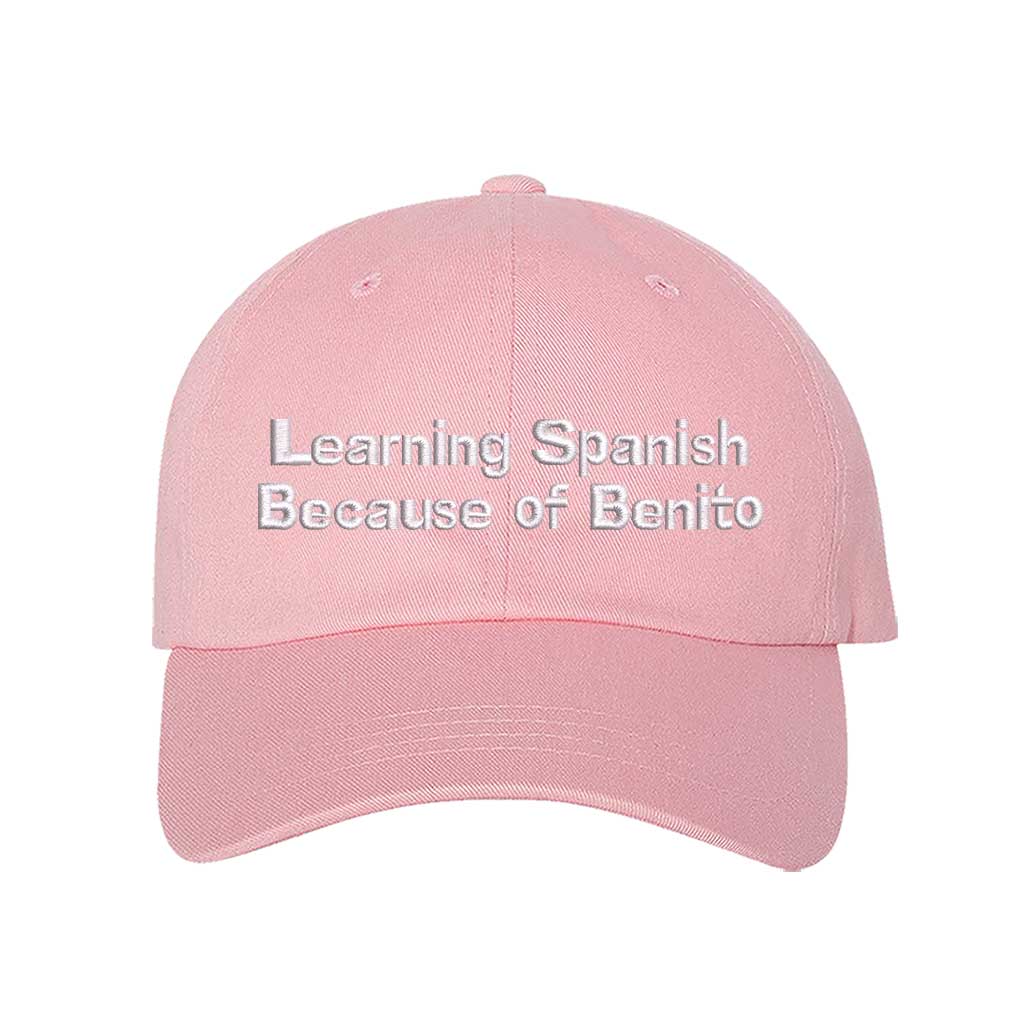 Light Pink Learning Spanish Because of Benito Super Bowl Embroidered Baseball Hat with premium embroidery and adjustable hook and loop closure – DSY Lifestyle