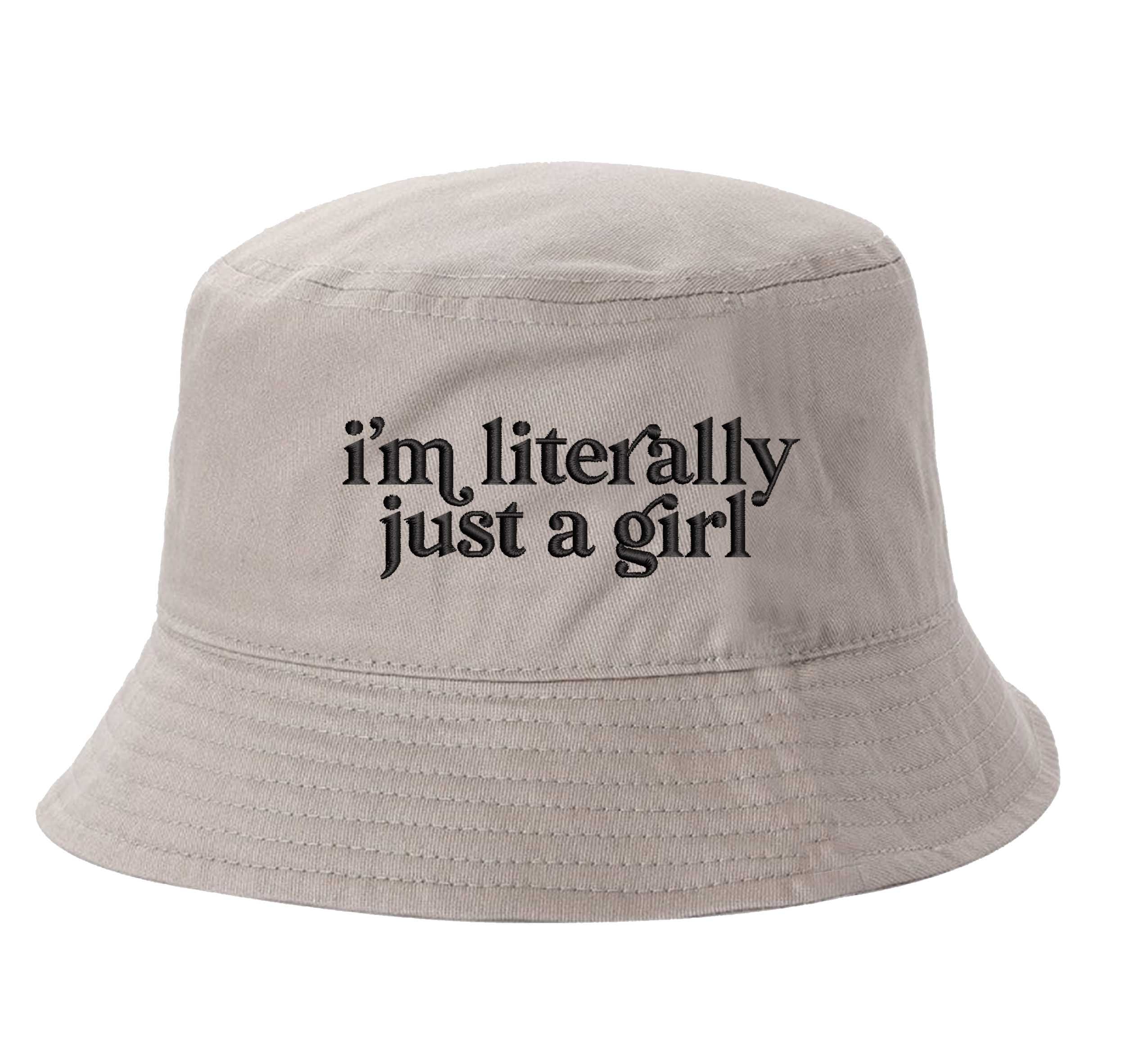 Khaki DSY Lifestyle white cotton bucket hat with the phrase I&