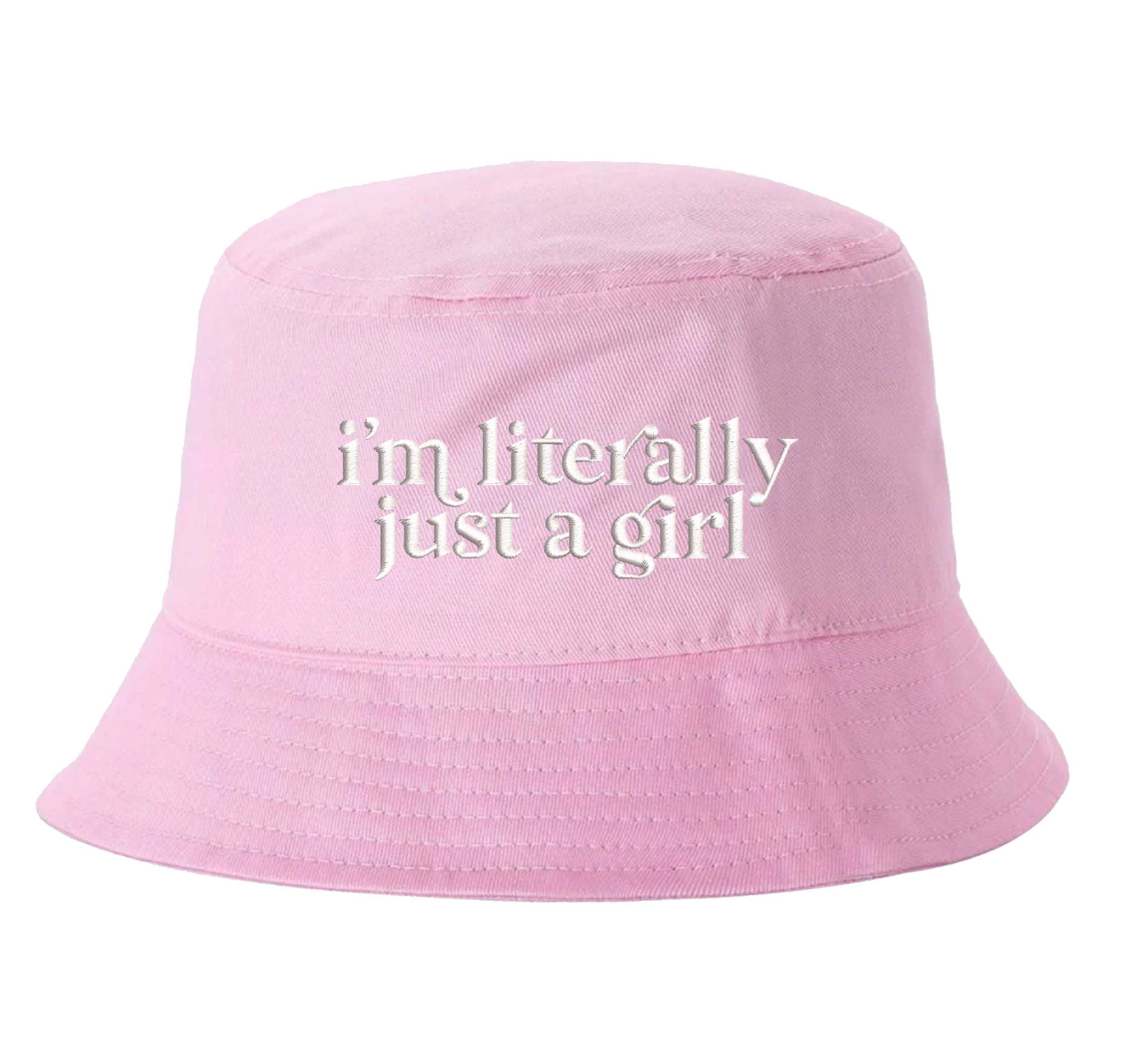 Pink DSY Lifestyle white cotton bucket hat with the phrase I&